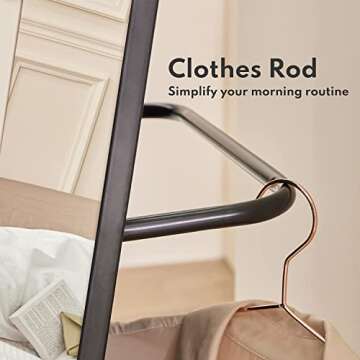 harmati Full Length Wall Mirror - 63" x 19" Arched Free Standing Body Mirror with Clothes Rod, Black Metal Framed Large Floor Mirror for Bedroom, Modern Big Wall-Mounted/Stand Up/Leaning Mirror