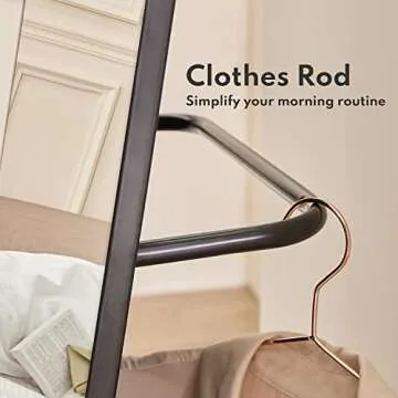 harmati Full Length Wall Mirror - 63" x 19" Arched Free Standing Body Mirror with Clothes Rod, Black Metal Framed Large Floor Mirror for Bedroom, Modern Big Wall-Mounted/Stand Up/Leaning Mirror