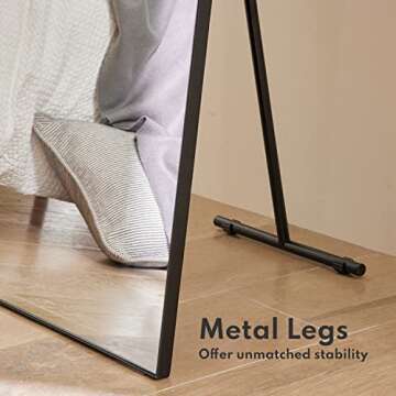 harmati Full Length Wall Mirror - 63" x 19" Arched Free Standing Body Mirror with Clothes Rod, Black Metal Framed Large Floor Mirror for Bedroom, Modern Big Wall-Mounted/Stand Up/Leaning Mirror