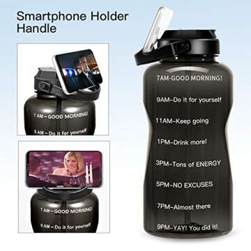 QuiFit Motivational Gallon Water Bottle - with Straw & Time Marker BPA Free 128 oz Large Water Jug Leak-Proof Durable for Fitness Outdoor Enthusiasts(Black,1 Gallon)