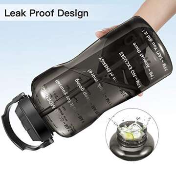 QuiFit Motivational Gallon Water Bottle - with Straw & Time Marker BPA Free 128 oz Large Water Jug Leak-Proof Durable for Fitness Outdoor Enthusiasts(Black,1 Gallon)