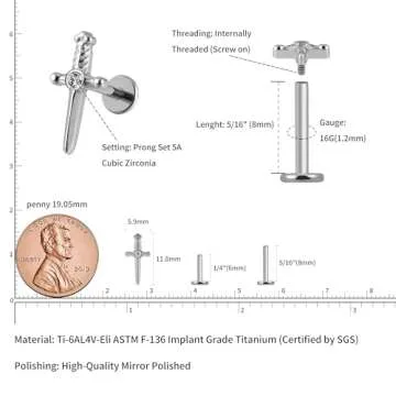 FINE4U Titanium Sword Stud Earrings for All Ages