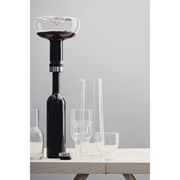 MENU Wine Breather for Red Wine, High-End Quality Glass Decanter, Original Scandinavian Designer Carafe with Built In Functional Aeator, Wine Accessory for Serving and Decanting (Clear-Silver)