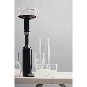 MENU Wine Breather for Red Wine, High-End Quality Glass Decanter, Original Scandinavian Designer Carafe with Built In Functional Aeator, Wine Accessory for Serving and Decanting (Clear-Silver)