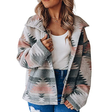 Heltapy Women's Aztec Shacket Vintage Boho Wool Blend Coat