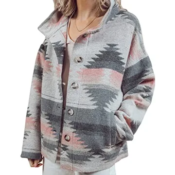 Heltapy Women's Aztec Shacket Vintage Boho Wool Blend Coat