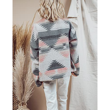 Heltapy Women's Aztec Shacket Vintage Boho Wool Blend Coat