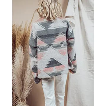 Heltapy Women's Aztec Shacket Vintage Boho Wool Blend Coat