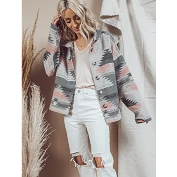Heltapy Women's Aztec Shacket Vintage Boho Wool Blend Coat