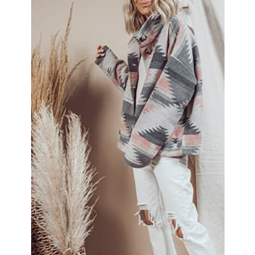 Heltapy Women's Aztec Shacket Vintage Boho Wool Blend Coat