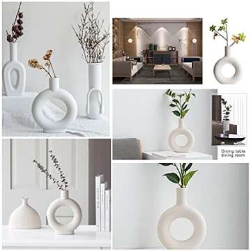 White Minimalism Ceramic Vase, Modern Nordic Geometric Fine Mouth Decorative Vases, Creative Ceramic Flower Pot Art Vase Home Office Decoration Ornaments