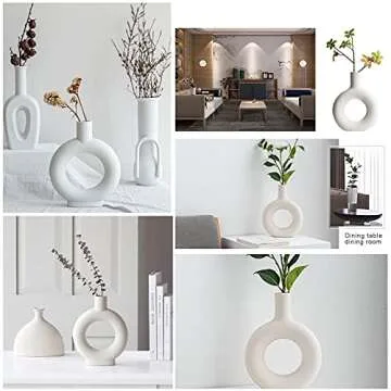 White Minimalism Ceramic Vase, Modern Nordic Geometric Fine Mouth Decorative Vases, Creative Ceramic Flower Pot Art Vase Home Office Decoration Ornaments