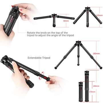 Ulanzi Mini Carbon Fiber Desktop Tripod for Camera w 360° Panoramic Metal Ballhead, Extendable Small Tabletop Tripod Stand Handle Grip for Camera Smartphone Vlogging Live Stream Tiktok