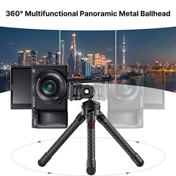 Ulanzi Mini Carbon Fiber Desktop Tripod for Camera w 360° Panoramic Metal Ballhead, Extendable Small Tabletop Tripod Stand Handle Grip for Camera Smartphone Vlogging Live Stream Tiktok