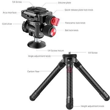 Ulanzi Mini Carbon Fiber Desktop Tripod for Camera w 360° Panoramic Metal Ballhead, Extendable Small Tabletop Tripod Stand Handle Grip for Camera Smartphone Vlogging Live Stream Tiktok