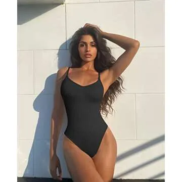 OQQ Women's Sexy Ribbed Sleeveless Bodysuit - Adjustable Fit