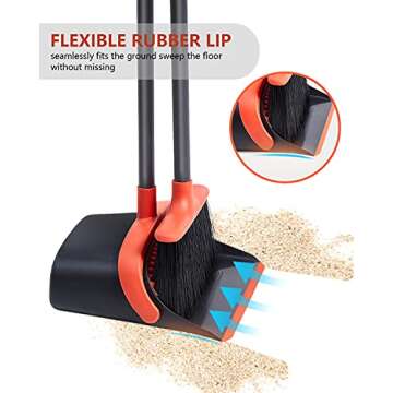 Broom and Dustpan, Broom and Dustpan Set for Home, Long Handle Broom with Dustpan, Broom and Dustpan Combo for Office Home Kitchen Lobby Floor Use Dustpan and Broom Set