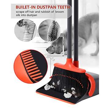Broom and Dustpan, Broom and Dustpan Set for Home, Long Handle Broom with Dustpan, Broom and Dustpan Combo for Office Home Kitchen Lobby Floor Use Dustpan and Broom Set