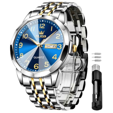 OLEVS Blue Luxury Dress Watch for Men - Waterproof Diamond Steel