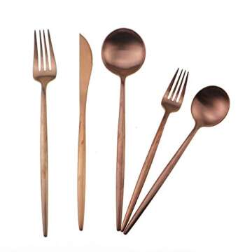 Gugrida 20-Piece 18/10 Stainless Steel Flatware Silverware, Luxury Dinnerware Set Travel Cutlery Tableware Include Knife Fork Spoon Service for 4,Healthy & Eco-Friendly Dishwasher Safe (Rose Gold)