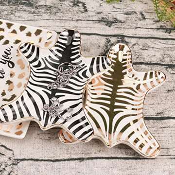 Beavorty Ceramic Jewelry Tray Zebra Gold Ceramic Trinket Plate Lipstick Plate Decorative Jewelry Dish for Rings Earrings Necklace