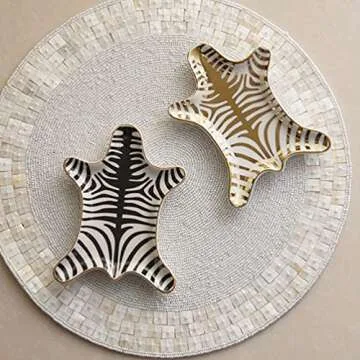 Beavorty Ceramic Jewelry Tray Zebra Gold Ceramic Trinket Plate Lipstick Plate Decorative Jewelry Dish for Rings Earrings Necklace