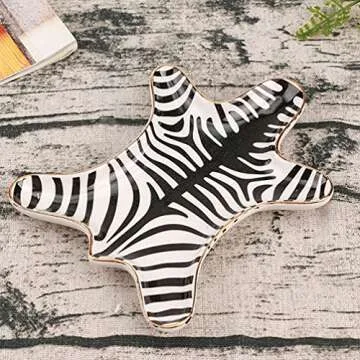 Beavorty Ceramic Jewelry Tray Zebra Gold Ceramic Trinket Plate Lipstick Plate Decorative Jewelry Dish for Rings Earrings Necklace