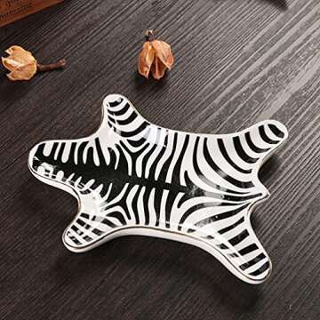Beavorty Ceramic Jewelry Tray Zebra Gold Ceramic Trinket Plate Lipstick Plate Decorative Jewelry Dish for Rings Earrings Necklace
