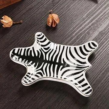 Beavorty Ceramic Jewelry Tray Zebra Gold Ceramic Trinket Plate Lipstick Plate Decorative Jewelry Dish for Rings Earrings Necklace