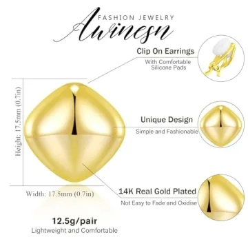 Awinesn Chunky Gold Earrings for Women Trendy Gold Statement Drop Stud Earrings Dainty Thick Stud Earrings Hypoallergenic 14K Gold Plated Square Heart Geometric Earrings Jewelry Gifts for Women