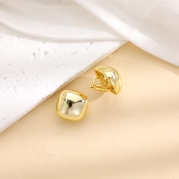Awinesn Chunky Gold Earrings for Women Trendy Gold Statement Drop Stud Earrings Dainty Thick Stud Earrings Hypoallergenic 14K Gold Plated Square Heart Geometric Earrings Jewelry Gifts for Women