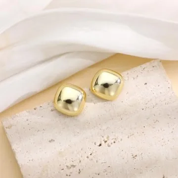 Awinesn Chunky Gold Earrings for Women Trendy Gold Statement Drop Stud Earrings Dainty Thick Stud Earrings Hypoallergenic 14K Gold Plated Square Heart Geometric Earrings Jewelry Gifts for Women