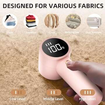 Fabric Shaver, Lint Remover Rechargeable, Electric Portable Sweater Defuzzer with 3 Speeds, 6 Leaf Blades, Digital LED Display to Remove Pilling for Clothes, Furniture, Sweater, Couch, Blanket