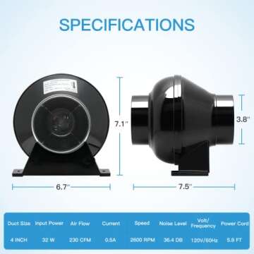 iPower 4 Inch Inline Ventilation Fan Quiet 230 CFM