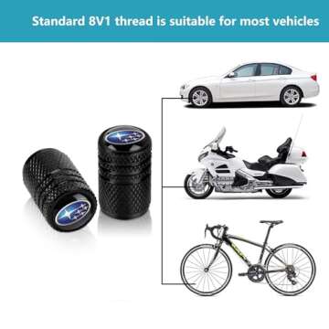 Tire Valve Stem Cap Cover Fit for Subaru Ascent BRZ Crosstrek Forester Impreza Legacy Outback WRX STI XV Belt O-Ring Seal Corrosion Resistant Tire Valve Caps Car Accessories 4 Pc （Black）