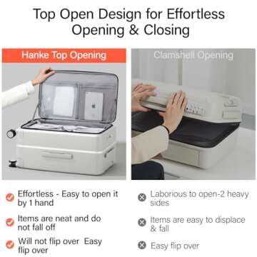 Hanke 24 Inch Checked Luggage,Top Opening Hard Shell Suitcases with Wheels,Hard Case Travel Luggage with TSA Lock and Cup Holder,Smoke White