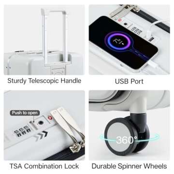 Hanke 24 Inch Checked Luggage,Top Opening Hard Shell Suitcases with Wheels,Hard Case Travel Luggage with TSA Lock and Cup Holder,Smoke White