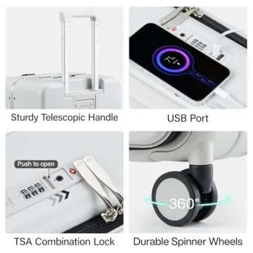 Hanke 24 Inch Checked Luggage,Top Opening Hard Shell Suitcases with Wheels,Hard Case Travel Luggage with TSA Lock and Cup Holder,Smoke White