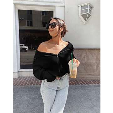 BTFBM Women’s Trendy Casual Half Zip Pullover Sweater