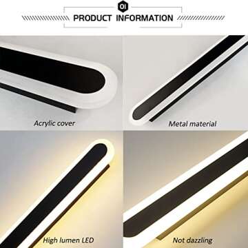 Maxziller 47inch Long Modern 2Pack LED Wall Light,24W Warm White 110V led Wall Mount Lighting Fixture Rectangular Black Wall Lights Elegant Frosted White Acrylic Anti Rust