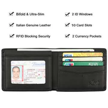 HIMI Genuine Leather RFID Blocking Bifold Wallet for Men