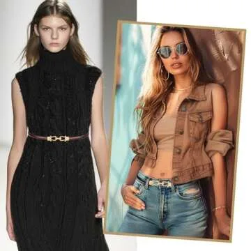 macoking Womens Thin Belt Adjustable Skinny Leather Belts for Dresses, Black&Coffee