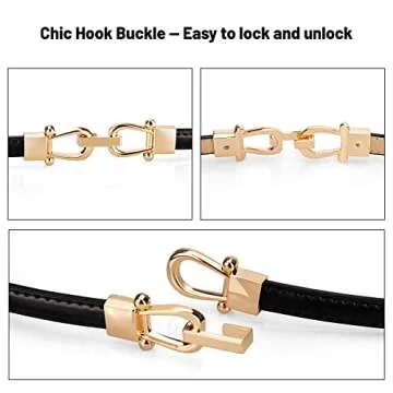 macoking Womens Thin Belt Adjustable Skinny Leather Belts for Dresses, Black&Coffee