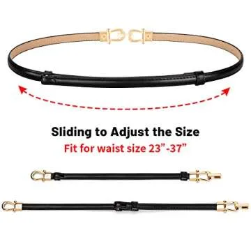 macoking Womens Thin Belt Adjustable Skinny Leather Belts for Dresses, Black&Coffee