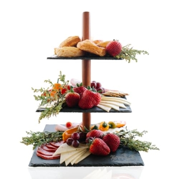 Elegant 3 Tier Slate & Acacia Serving Tray Stand for Entertaining