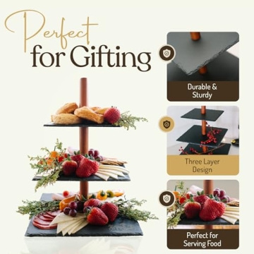 Modern Rustic 3 Tier Serving Tray – Slate & Wood Design