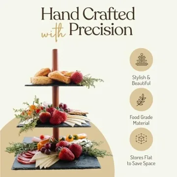 Modern Rustic 3 Tier Serving Tray – Slate & Wood Design