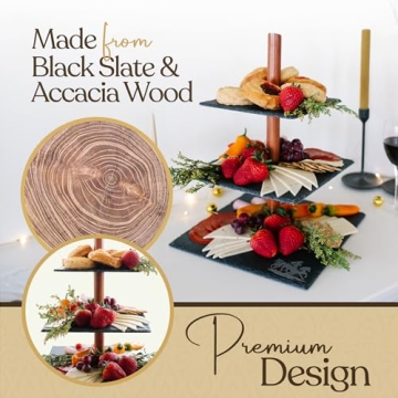 Modern Rustic 3 Tier Serving Tray – Slate & Wood Design
