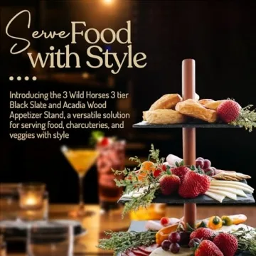 Modern Rustic 3 Tier Serving Tray – Slate & Wood Design