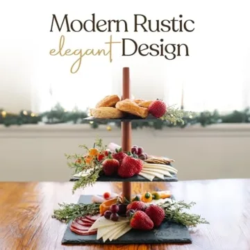 Modern Rustic 3 Tier Serving Tray – Slate & Wood Design